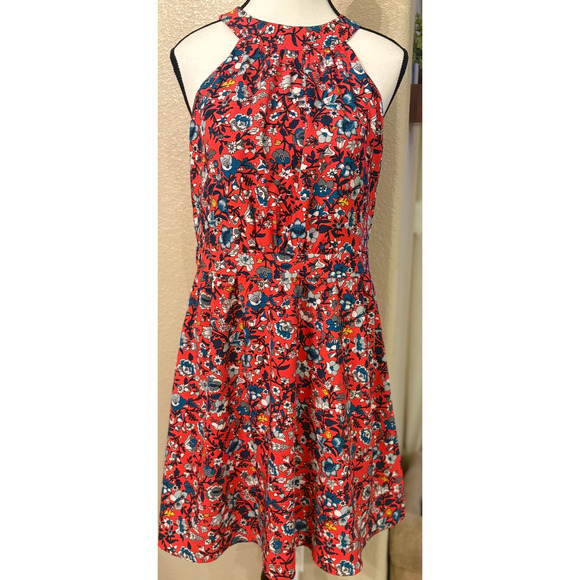 LOFT outlet Women’s Red Floral Keyhole Tie Back Halter Sundress Petite M - Picture 1 of 5